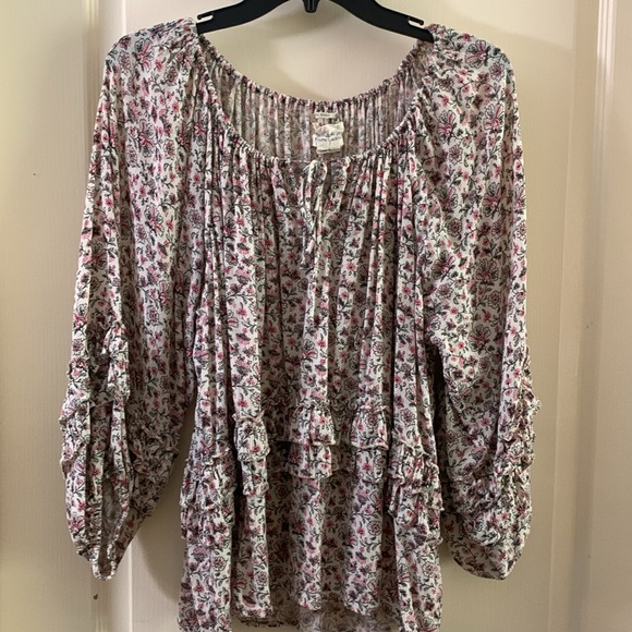 Ralph Lauren Tops - Ralph Lauren Pink, Black and White Cuffed Sleeve Blouse Relaxed Tiered Smocked